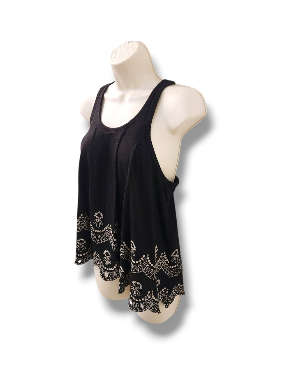 Free People Boho Toosaloosa Slub Attina Eyelet Keyhole Cut Out Swing Tank Top - Picture 12 of 14
